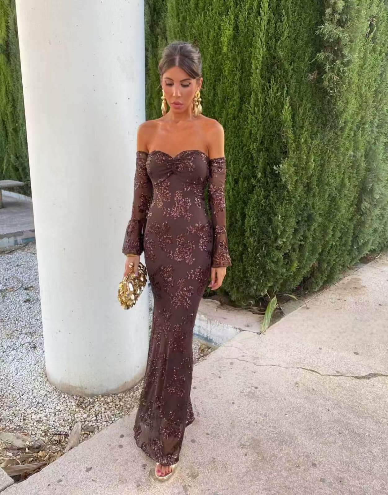 Μάξι φόρεμα καφέ -5 χρώματα